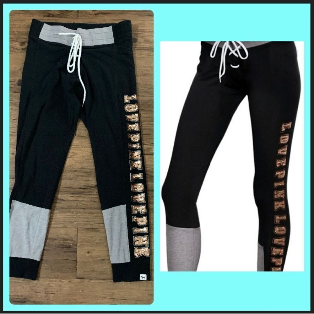PINK VS ROSEGOLD BLING LEGGINGS LARGE